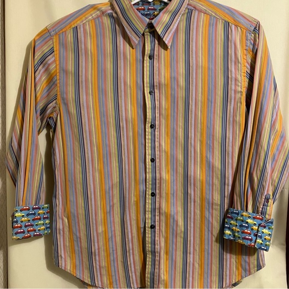 Robert Graham Men's Multicolor Flipped Cuff Long Sleeve Button Up Shirt Size 2XL - Picture 4 of 11
